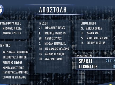 Ατρόμητος : Σχεδόν με όλους τους βασικούς κόντρα στη Σπάρτη