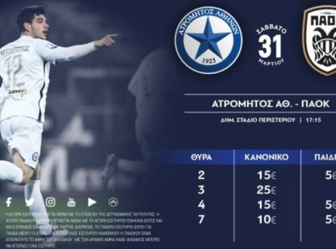 Τα εισιτήρια στο Ατρόμητος – ΠΑΟΚ