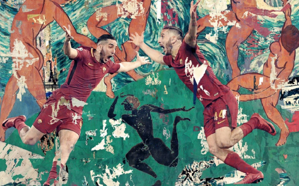 Εκπληκτικός πίνακας της Ρόμα με τον Μανωλά να πανηγυρίζει το γκολ επί της Μπαρτσελόνα (pic)