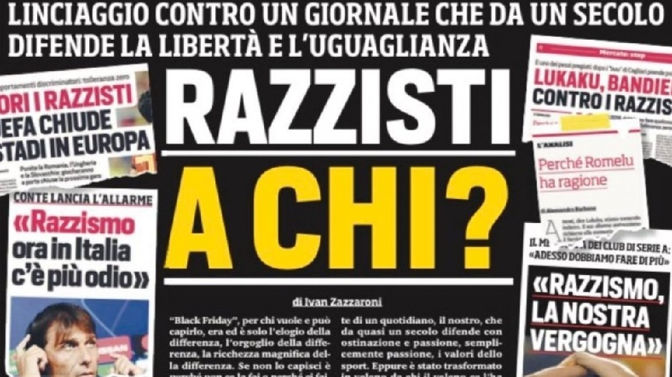 Corriere dello Sport: «Ποιους αποκαλείτε ρατσιστές;» (pic)