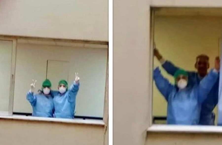Κορωνοϊός: Γιατροί του Νοσοκομείου του Ρίου χαιρετούν από τα παράθυρα και εύχονται καλή δύναμη