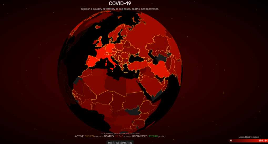 Απίστευτος χάρτης με στοιχεία για τον κορωνοϊό για κάθε χώρα