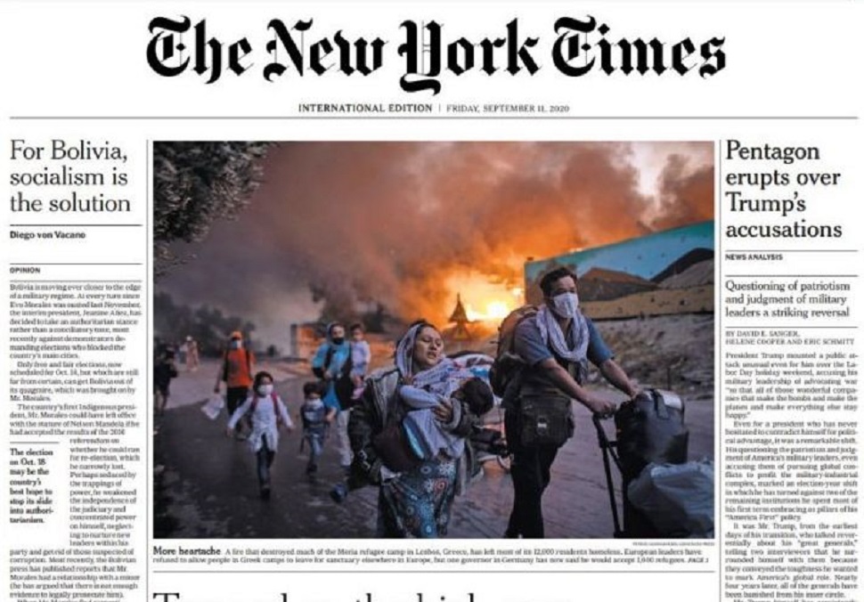 «Το τέλος της Μόριας» : Η συγκλονιστική φωτογραφία καταξιωμένου Έλληνα φωτογράφου εξώφυλλο στους New York Times