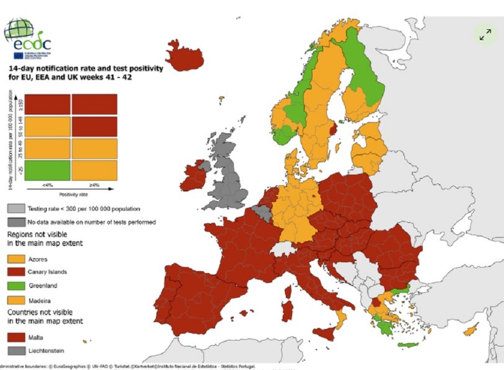 Κορωνοϊός : Χαμηλή η θέση της Ελλάδας στον ευρωπαϊκό χάρτη