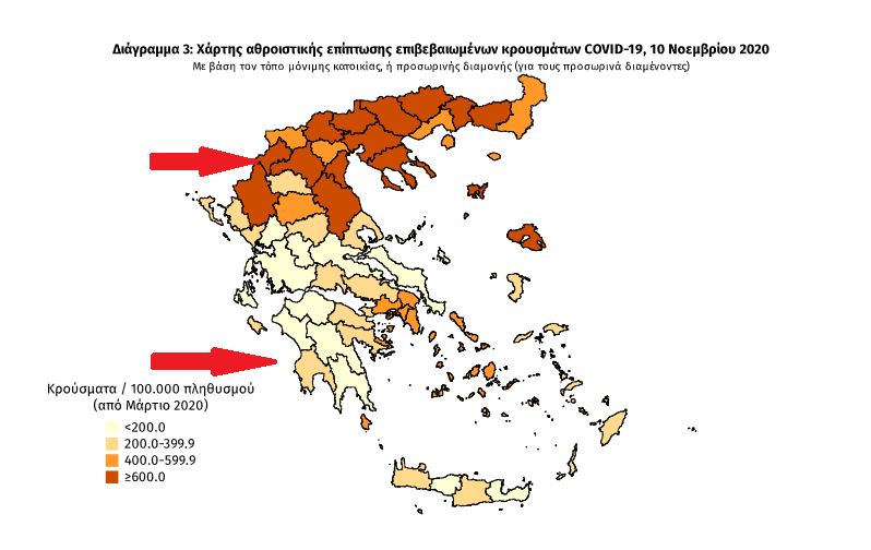 Κορωνοϊός : Εντυπωσιακή η διαφορά βορρά – νότου στα κρούσματα στην Ελλάδα