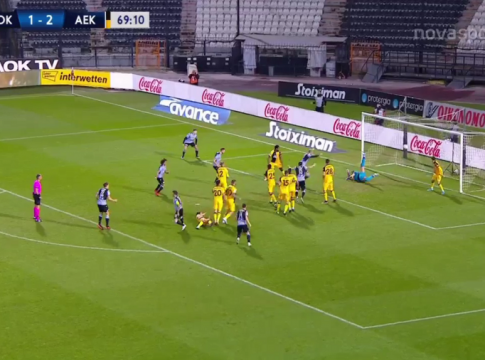 ΠΑΟΚ – ΑΕΚ : Ο Βιεϊρίνια με έμμεσο κάνει το 2-2 (vid)