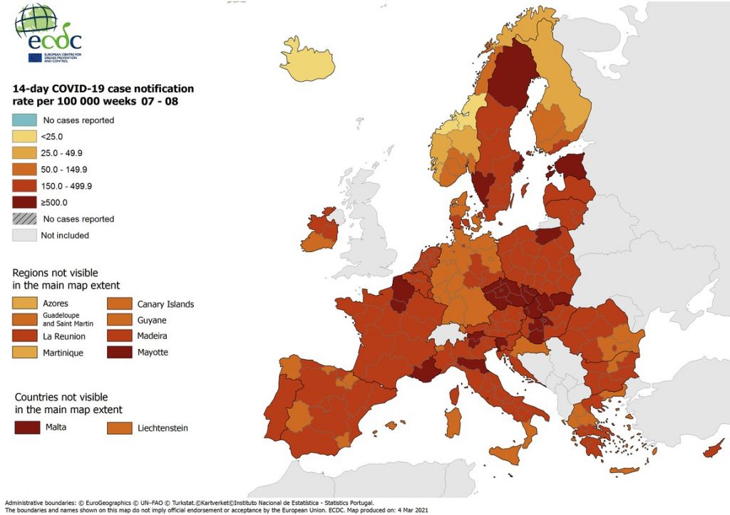 Η μισή Ελλάδα στο κόκκινο και στους χάρτες του ECDC – Εξαφανίστηκαν οι κίτρινες περιοχές