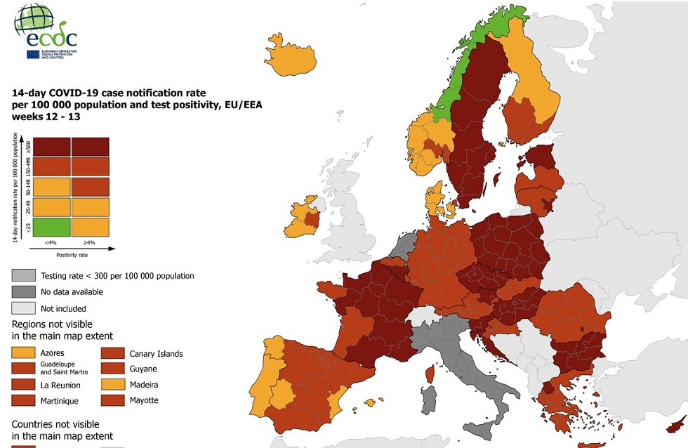 Τι αποκαλύπτει ο χάρτης του ECDC – Στο «βαθύ κόκκινο» η Δυτική Μακεδονία