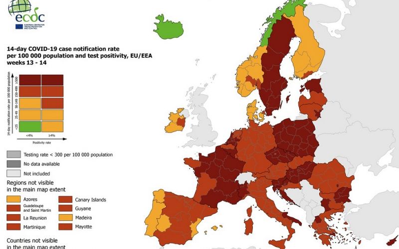 Χάρτης ECDC: Στο «βαθύ κόκκινο» Αττική και Δυτική Μακεδονία