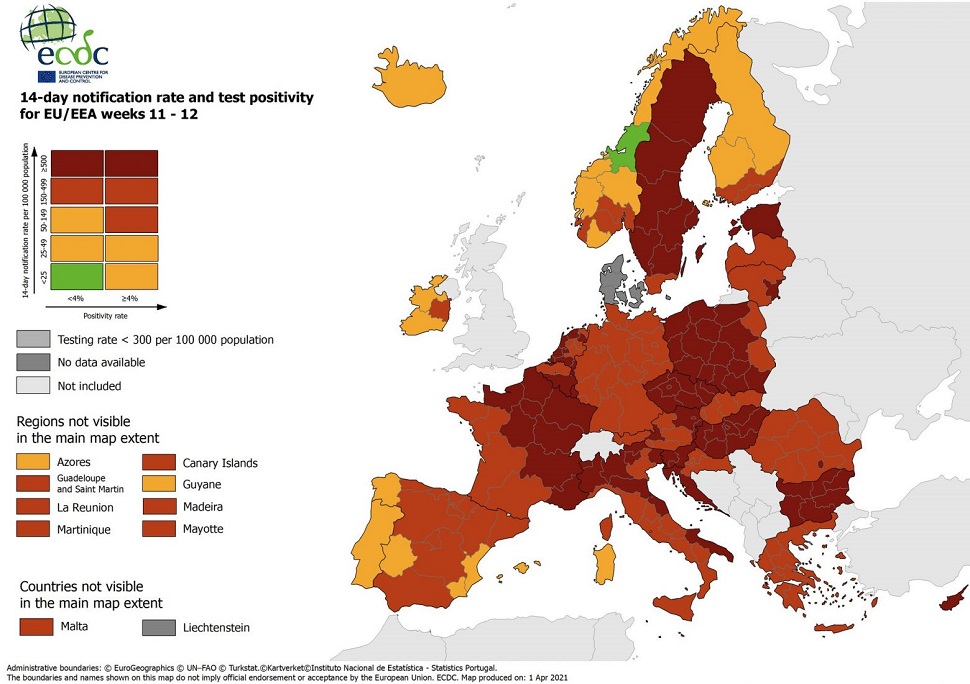 Χάρτης ECDC : Παραμένει στο κόκκινο η Ελλάδα – Ψηλά ο δείκτης θετικότητας