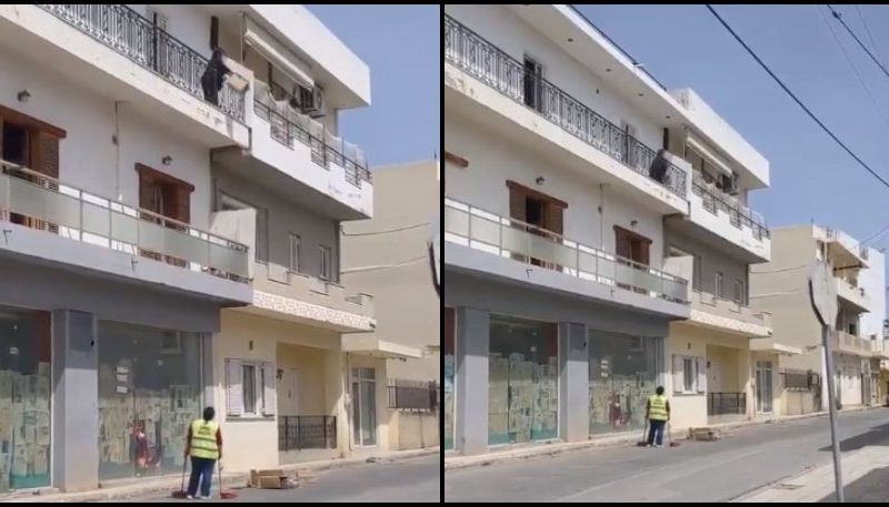Ντροπιαστικό βίντεο : Γυναίκα πετάει σκουπίδια από το μπαλκόνι και λέει στην δημοτική καθαρίστρια «δουλειά σου είναι»