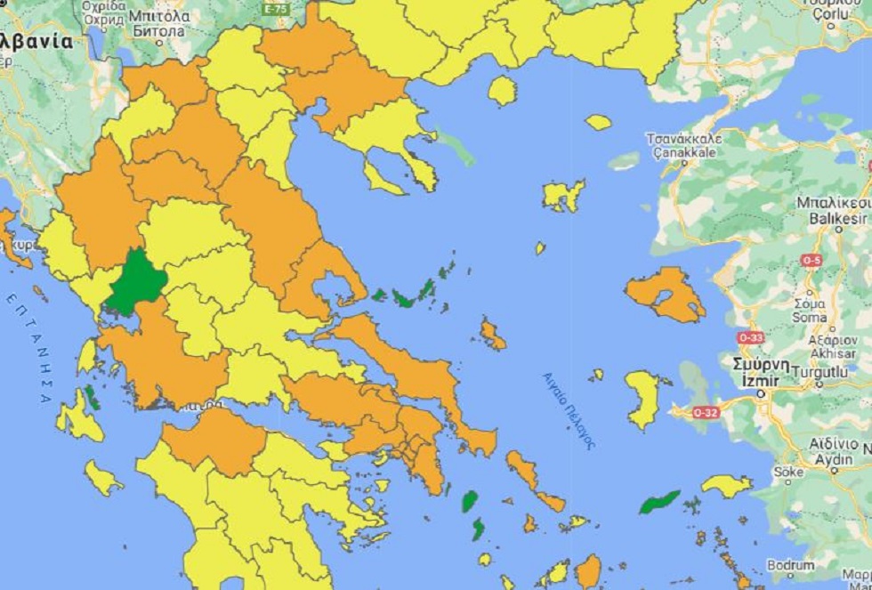 Αυτός είναι ο νέος επιδημιολογικός χάρτης της χώρας – Καμία περιοχή στο κόκκινο