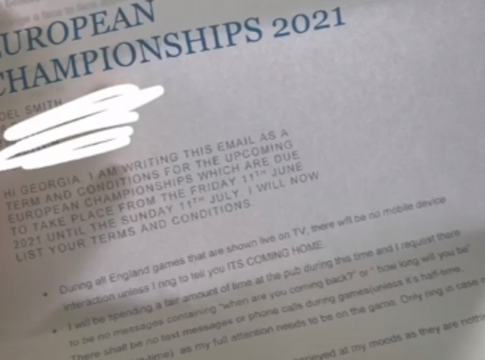 Euro: Έστειλε στην κοπέλα του γράμμα με κανόνες συμπεριφοράς για όσο διαρκεί η διοργάνωση (vid)