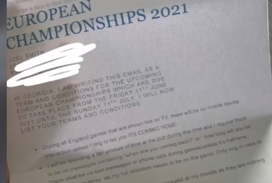 Euro: Έστειλε στην κοπέλα του γράμμα με κανόνες συμπεριφοράς για όσο διαρκεί η διοργάνωση (vid)