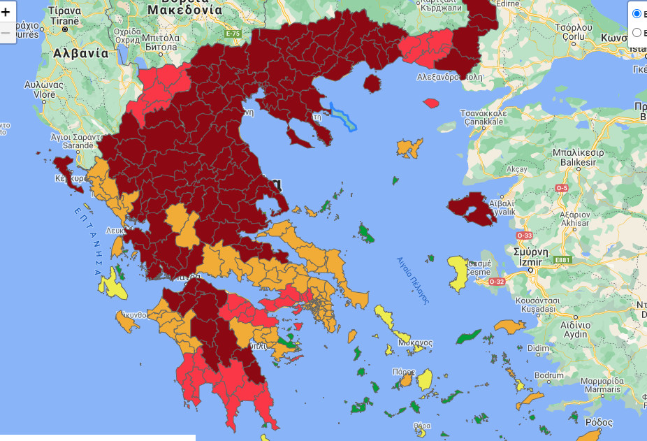 Επιδημιολογικός χάρτης – Ακόμη δύο περιοχές στο βαθύ κόκκινο – 26 στο σύνολο