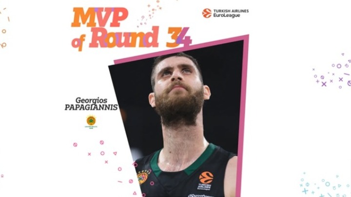 Euroleague: MVP της 34ης αγωνιστικής ο Παπαγιάννης