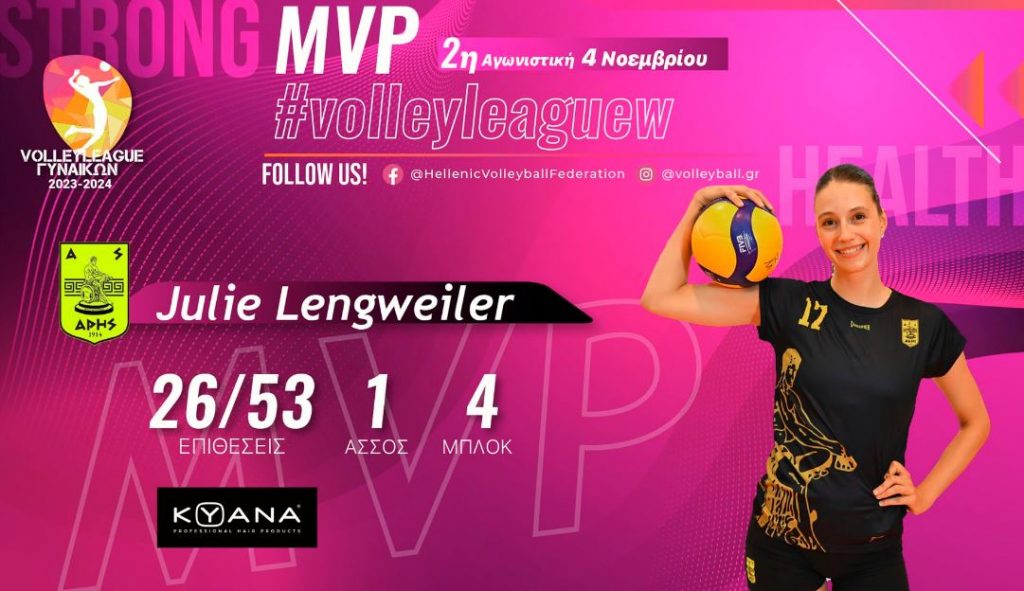 Αρης: Η Λένγκβεϊλερ MVP της 2ης αγωνιστικής της Volley League Γυναικών