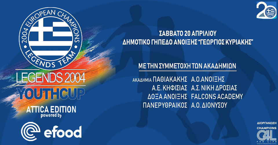 Ξεκινά το «Legends 2004 Youth Cup» στο πλαίσιο των εορταστικών δράσεων για την επέτειο των 20 ετών από την κατάκτηση του EURO 2004