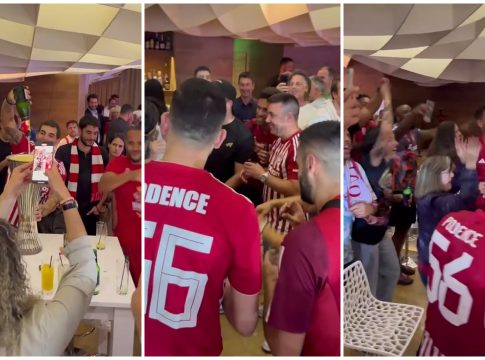 Ολυμπιακός: Ξέφρενο πάρτι από τους παίκτες στο εστιατόριο του «Γ. Καραϊσκάκης» (vids)