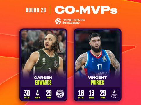 MVP της 28ης αγωνιστικής της Euroleague ο Έντουαρντς και ο Πουαριέ (pic)