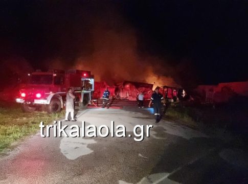Καταστράφηκε ολοσχερώς από φωτιά επιχείρηση στα Τρίκαλα (vid)