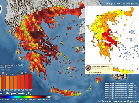 Ξεπέρασε τους 41 βαθμούς σήμερα ο υδράργυρος, ακραίος κίνδυνος πυρκαγιάς αύριο – Στο «κόκκινο» όλη η χώρα