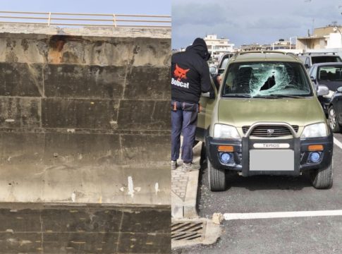 Ηράκλειο: Αποκολλήθηκε κομμάτι από γέφυρα και έπεσε σε ΙΧ