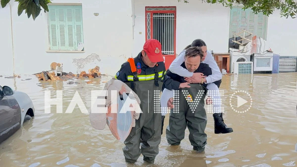 Κακοκαιρία: Απεγκλωβισμοί κατοίκων στον Πύργο από την ισχυρή νεροποντή