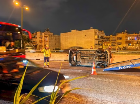 Θεσσαλονίκη: Τροχαίο με ανατροπή αυτοκινήτου στην Μουδανιών (vid)